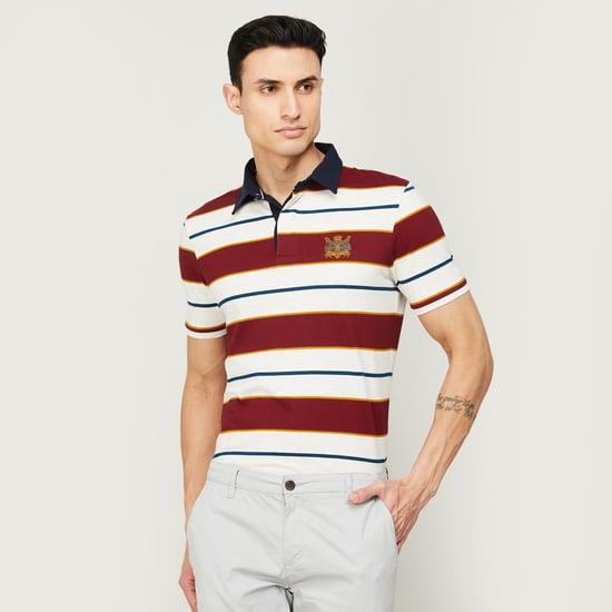 fahrenheit men striped half sleeves regular fit polo t-shirt