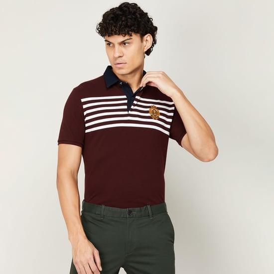 fahrenheit men striped half sleeves regular fit polo t-shirt