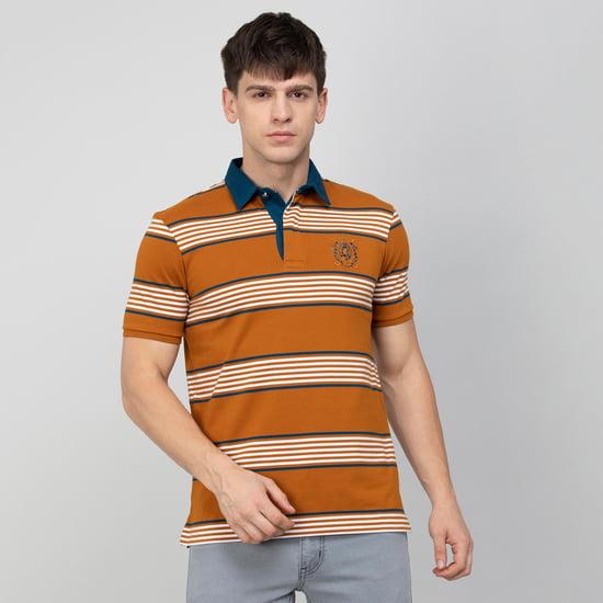 fahrenheit men striped half sleeves regular fit polo t-shirt