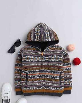 fair isle pattern reversible hoodie