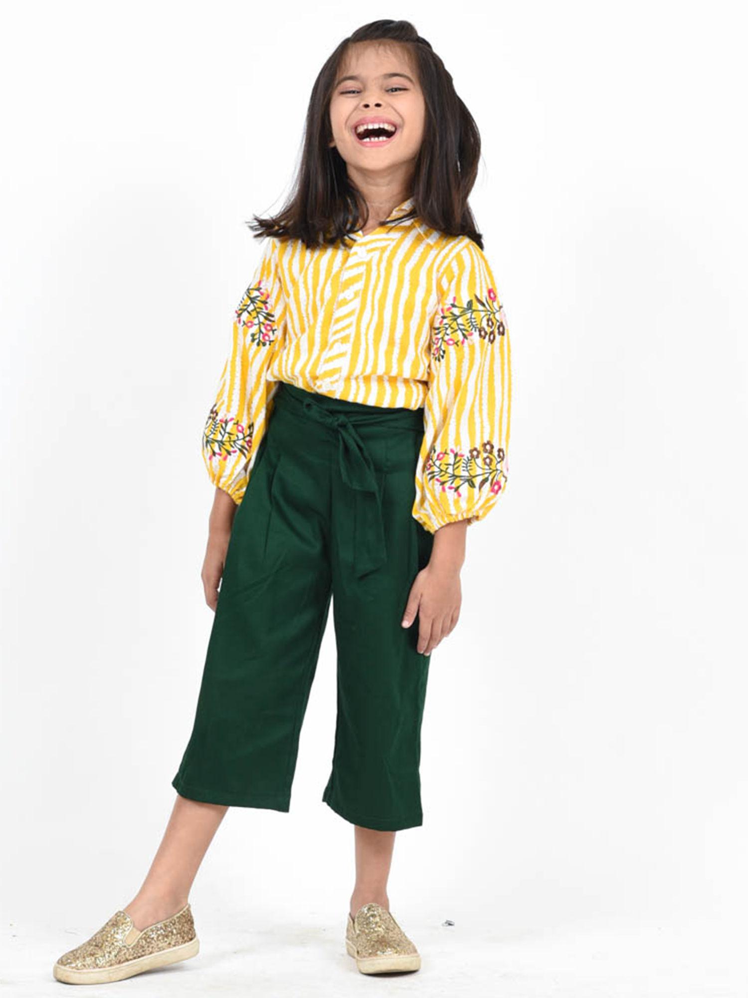 fairiesforever yellow embroidered top with paper bag pant (set of 2)