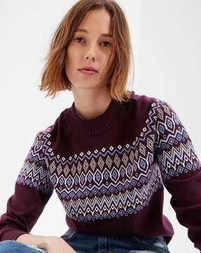 fairisle geometric-knit round-neck sweater
