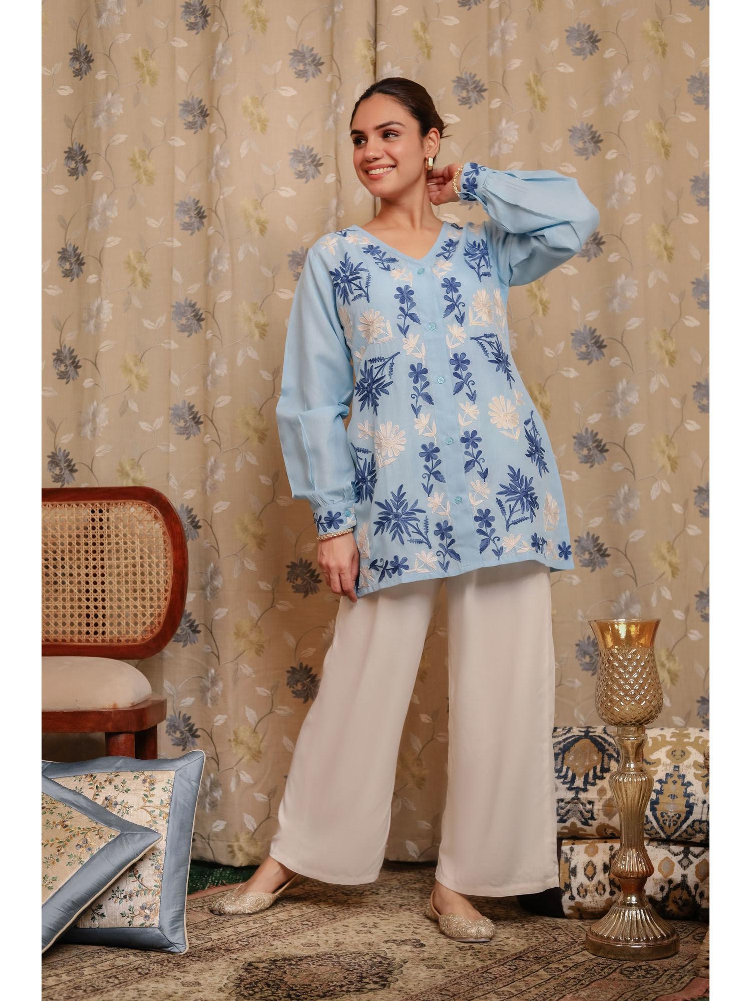 falak kashmiri shirt style kurti- blue