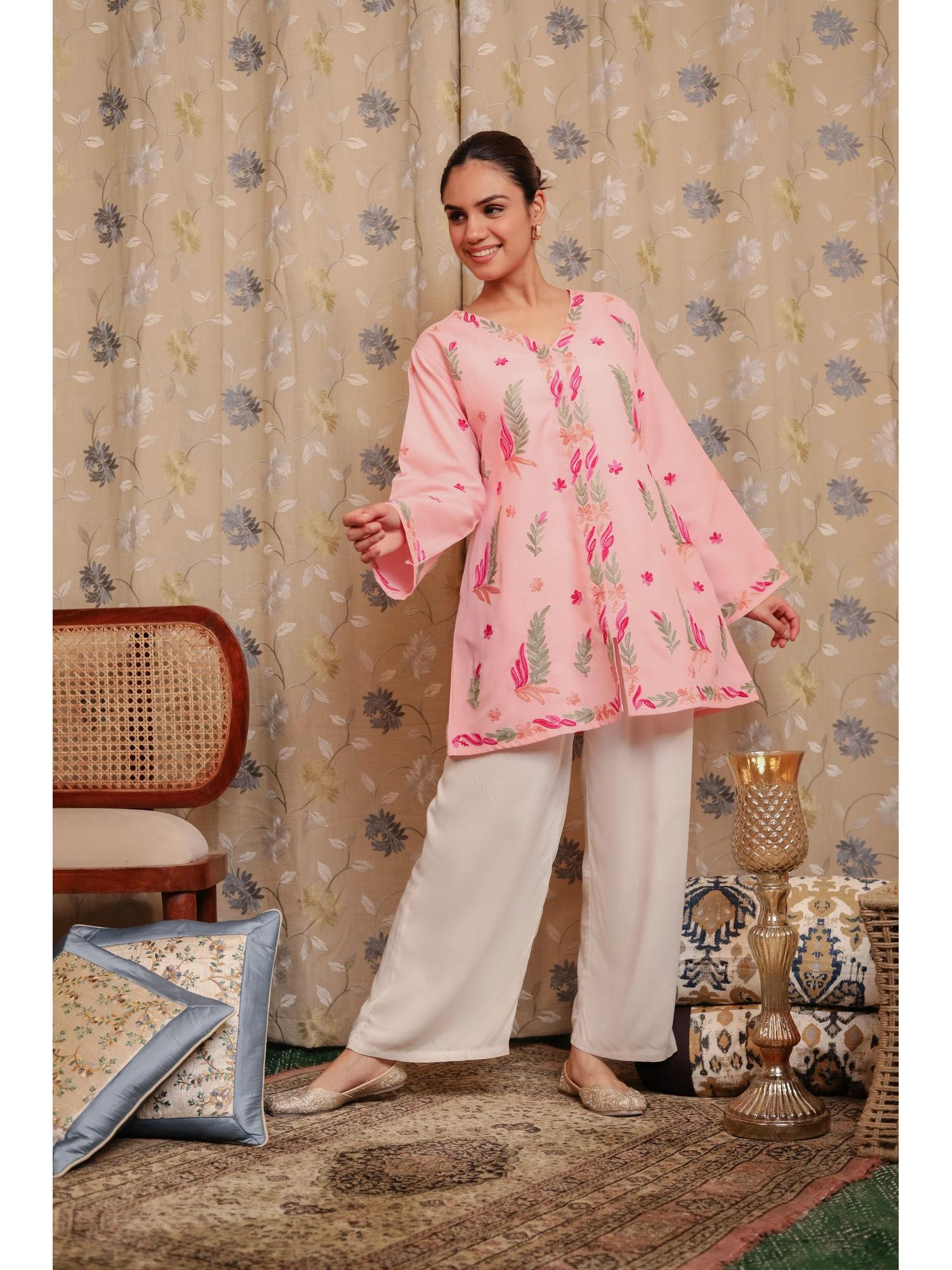 falak kashmiri shirt style kurti- pink