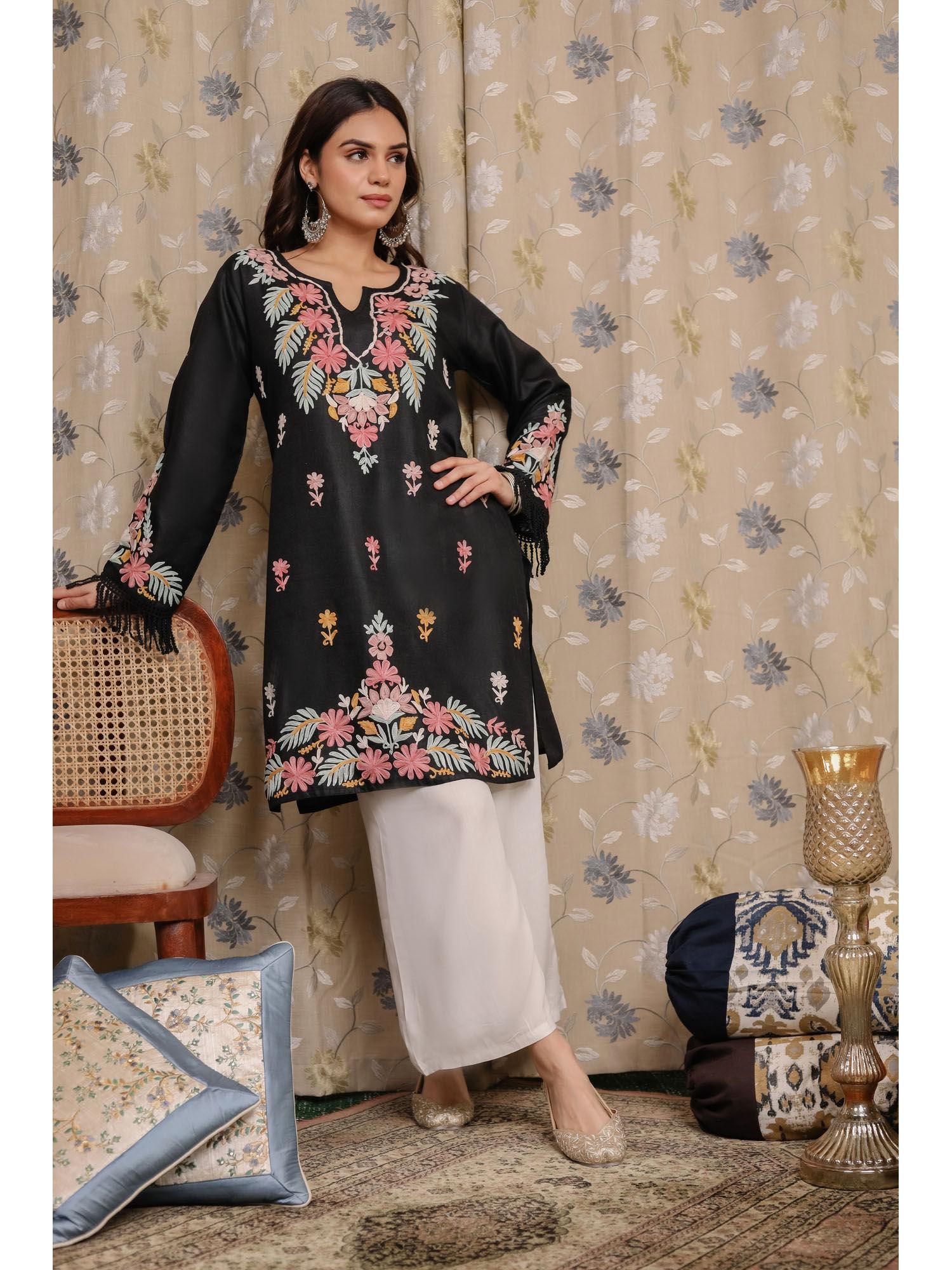 falak kashmiri short kurta - black