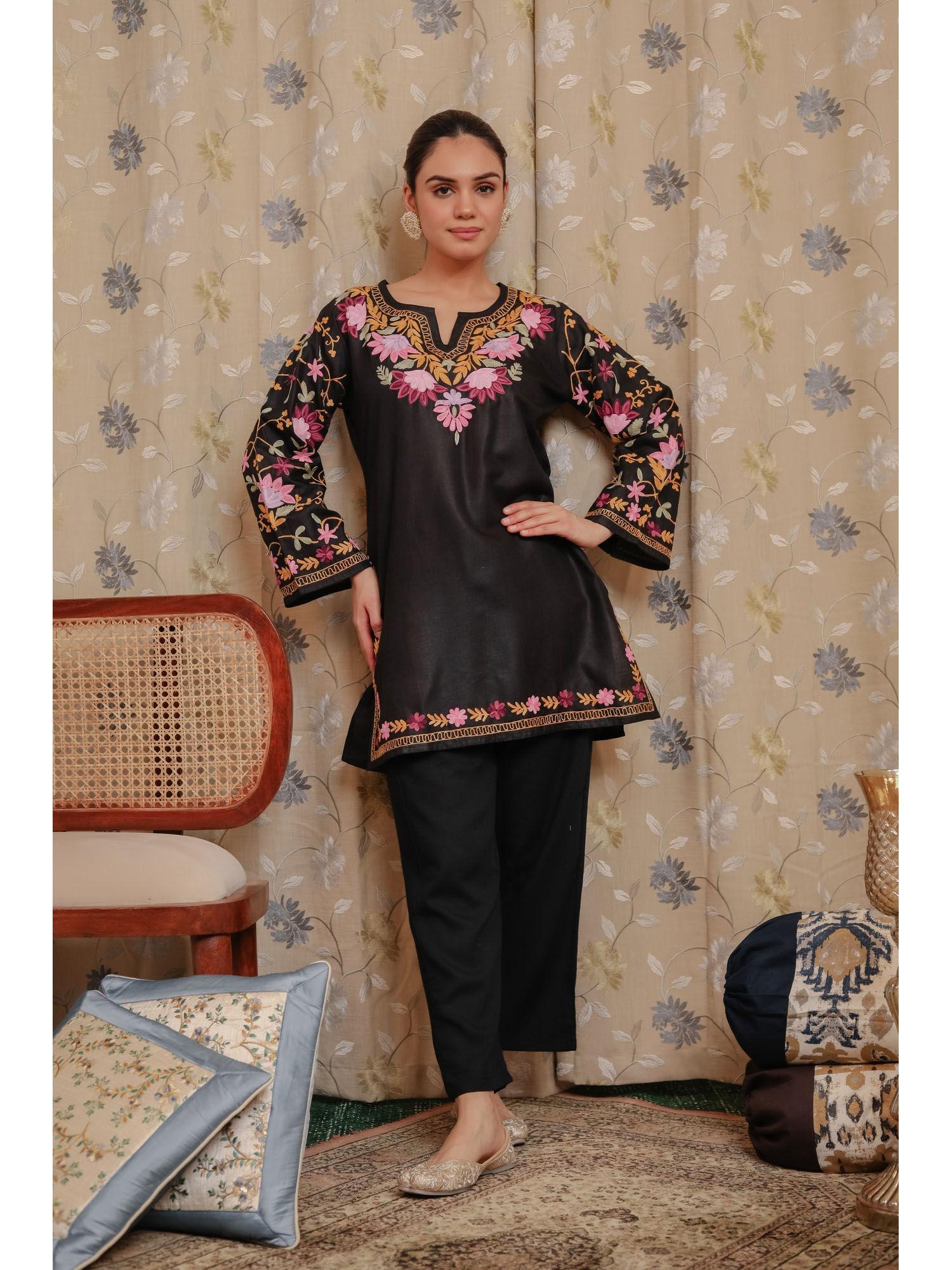 falak kashmiri short kurta - black