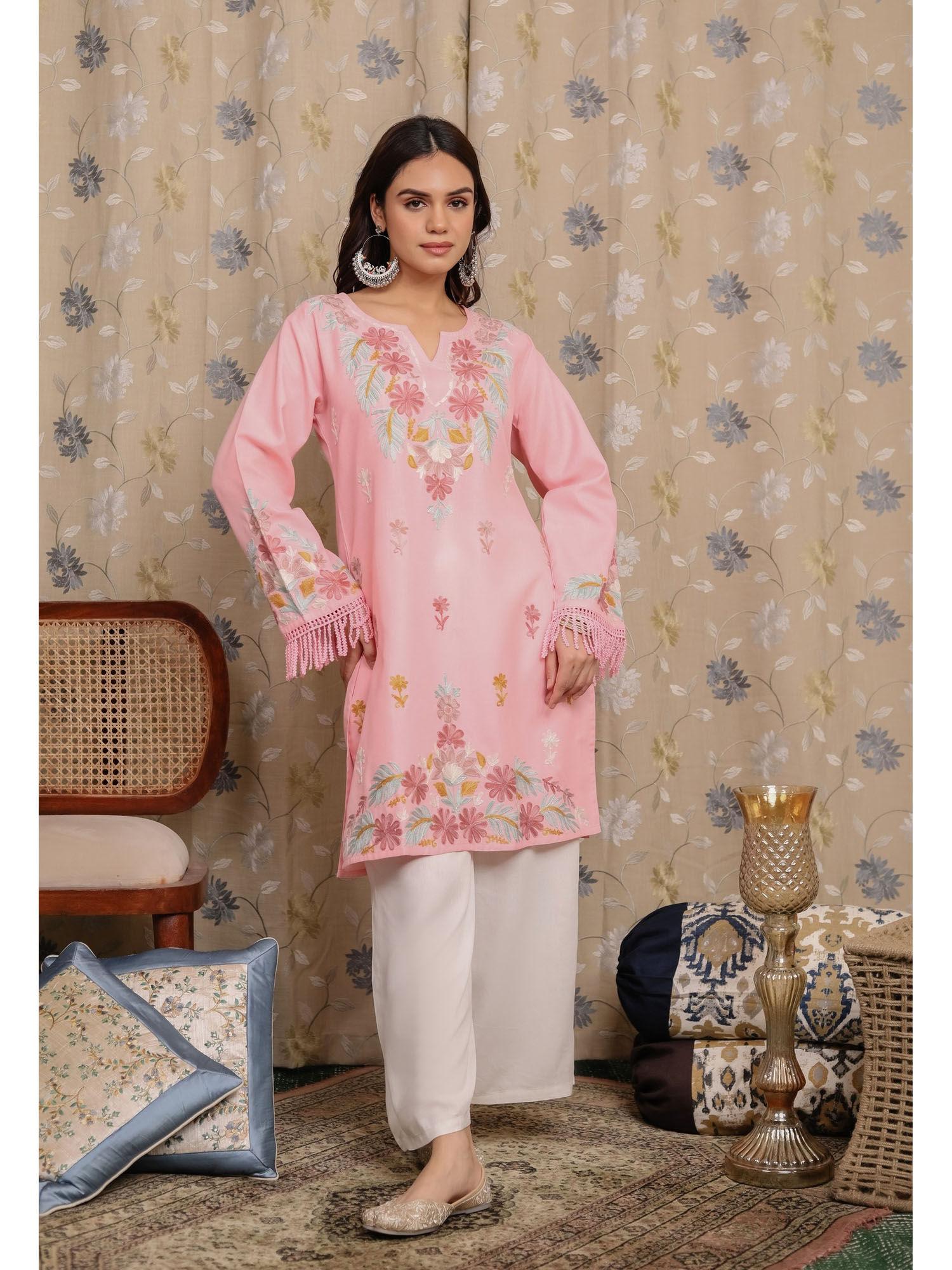 falak kashmiri short kurta - pink