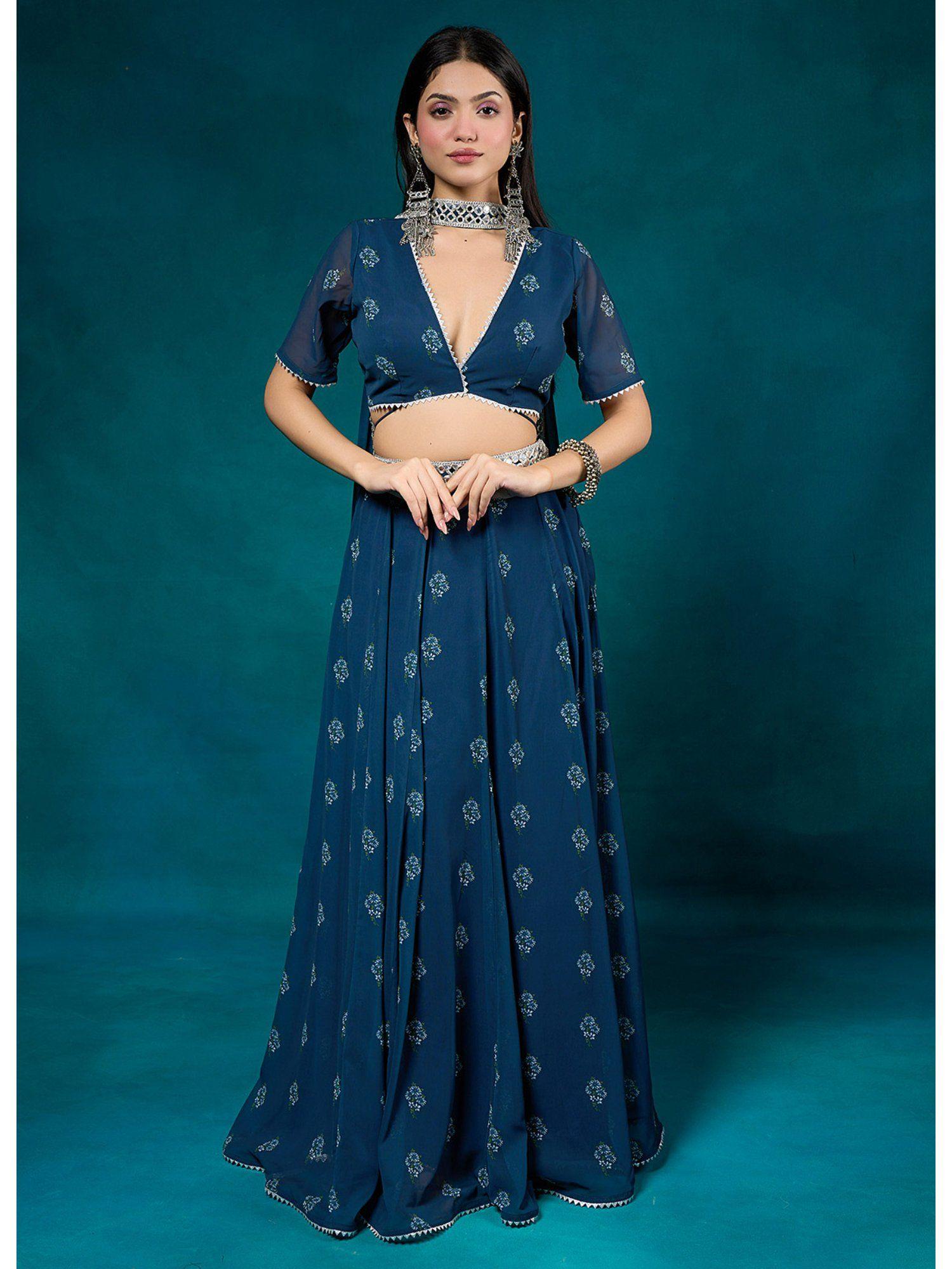 falak navy floral lehenga skirt