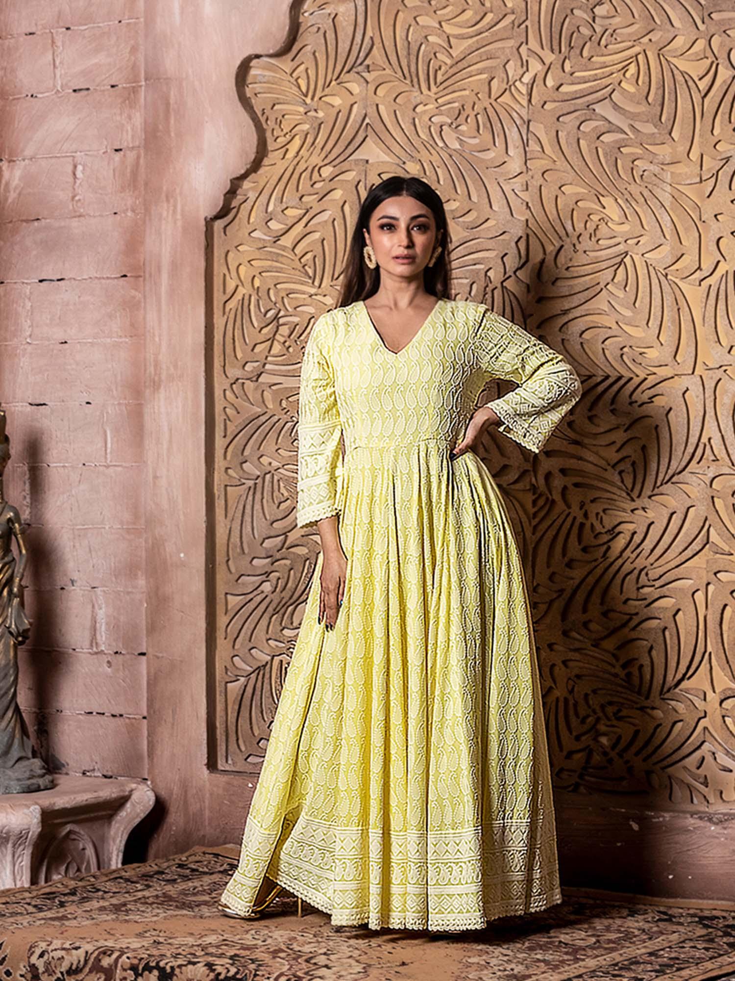 falak yellow embroidered dress