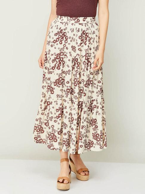 fame forever by lifestyle beige printed a-line skirt