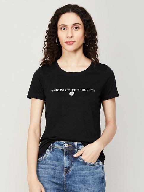 fame forever by lifestyle black cotton graphic print top