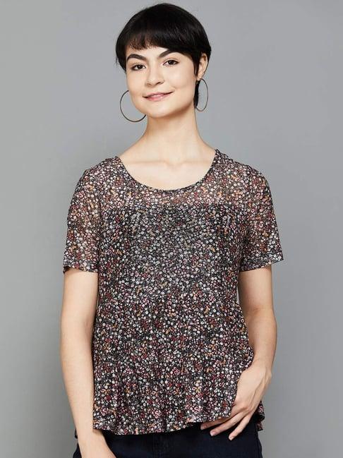 fame forever by lifestyle black floral print top