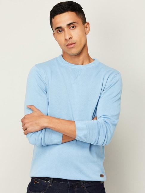 fame forever by lifestyle blue cotton regular fit sweater
