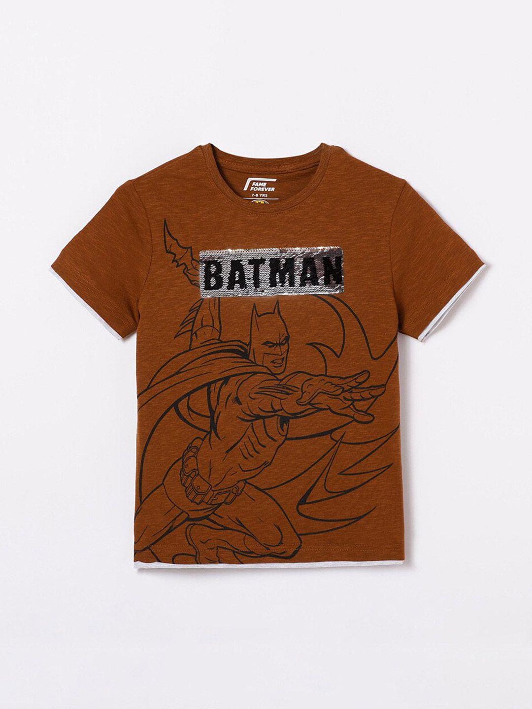 fame forever by lifestyle boys batman printed pure cotton t-shirt