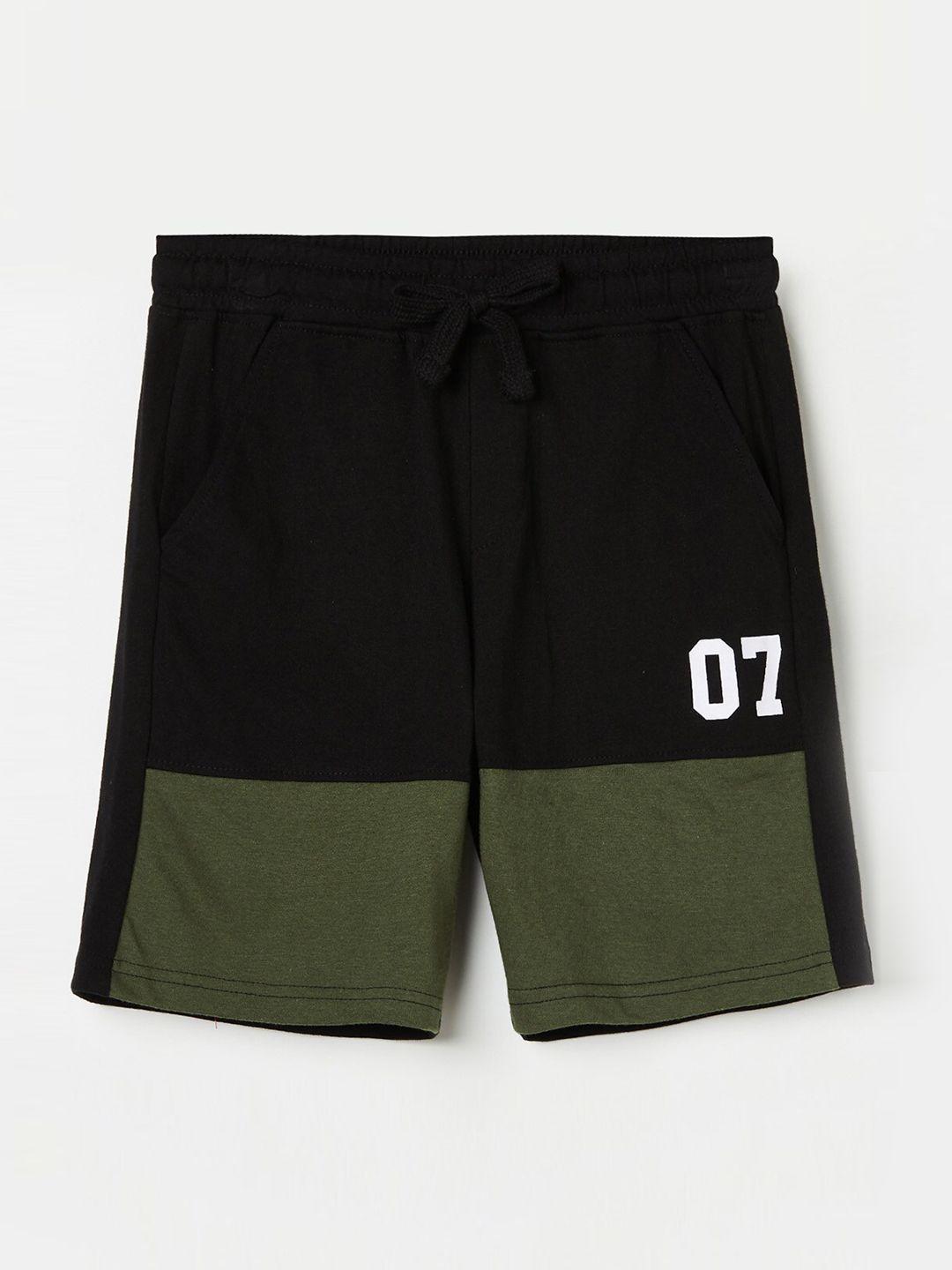fame forever by lifestyle boys black & olive solid cotton shorts