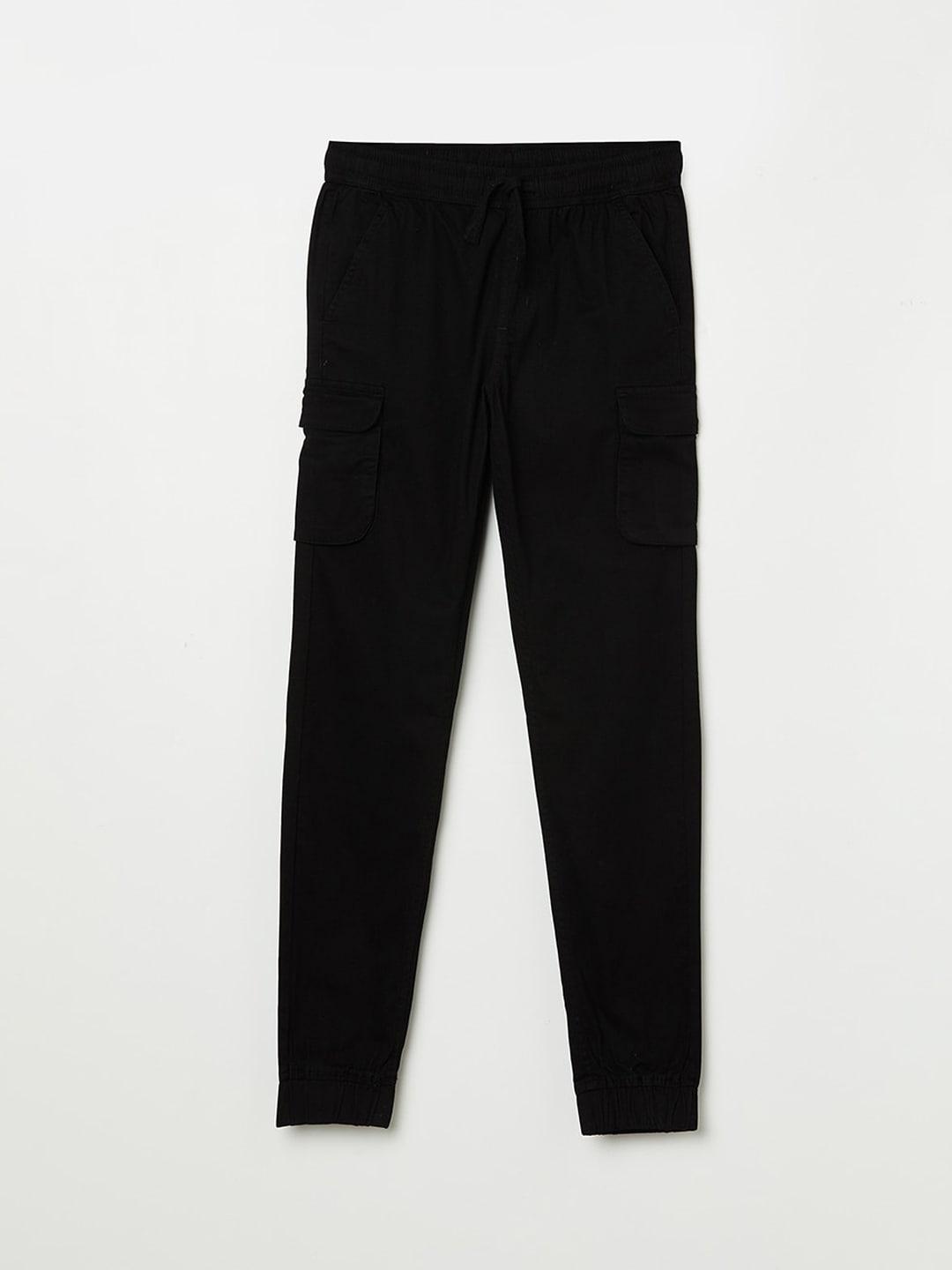 fame forever by lifestyle boys black solid cotton regular-fit track pant