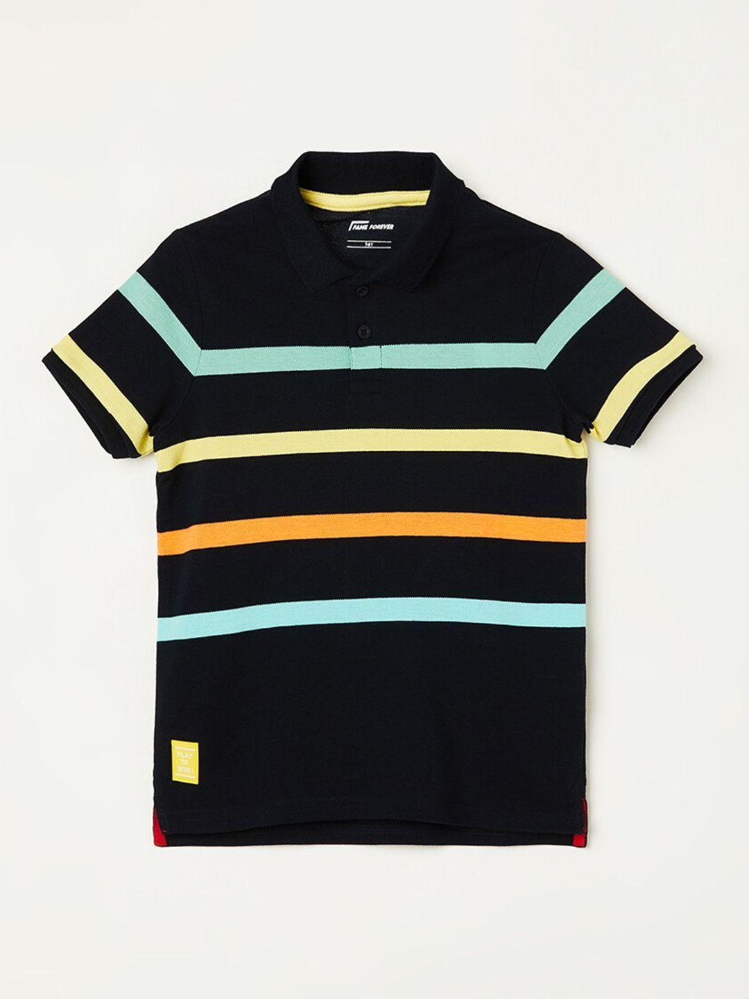 fame forever by lifestyle boys blue striped mandarin collar pockets t-shirt