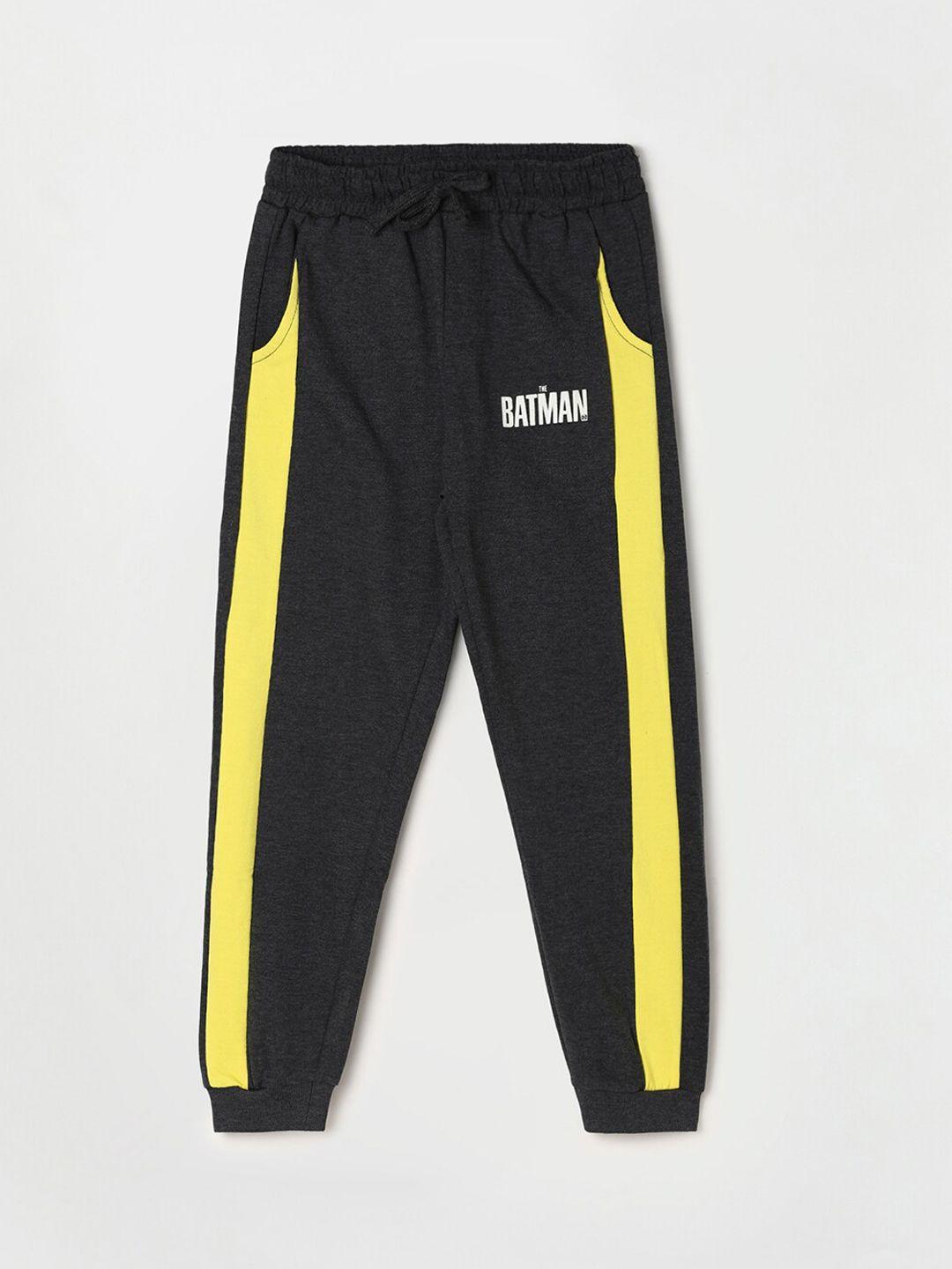 fame forever by lifestyle boys charcoal & yellow colourblocked cotton joggers