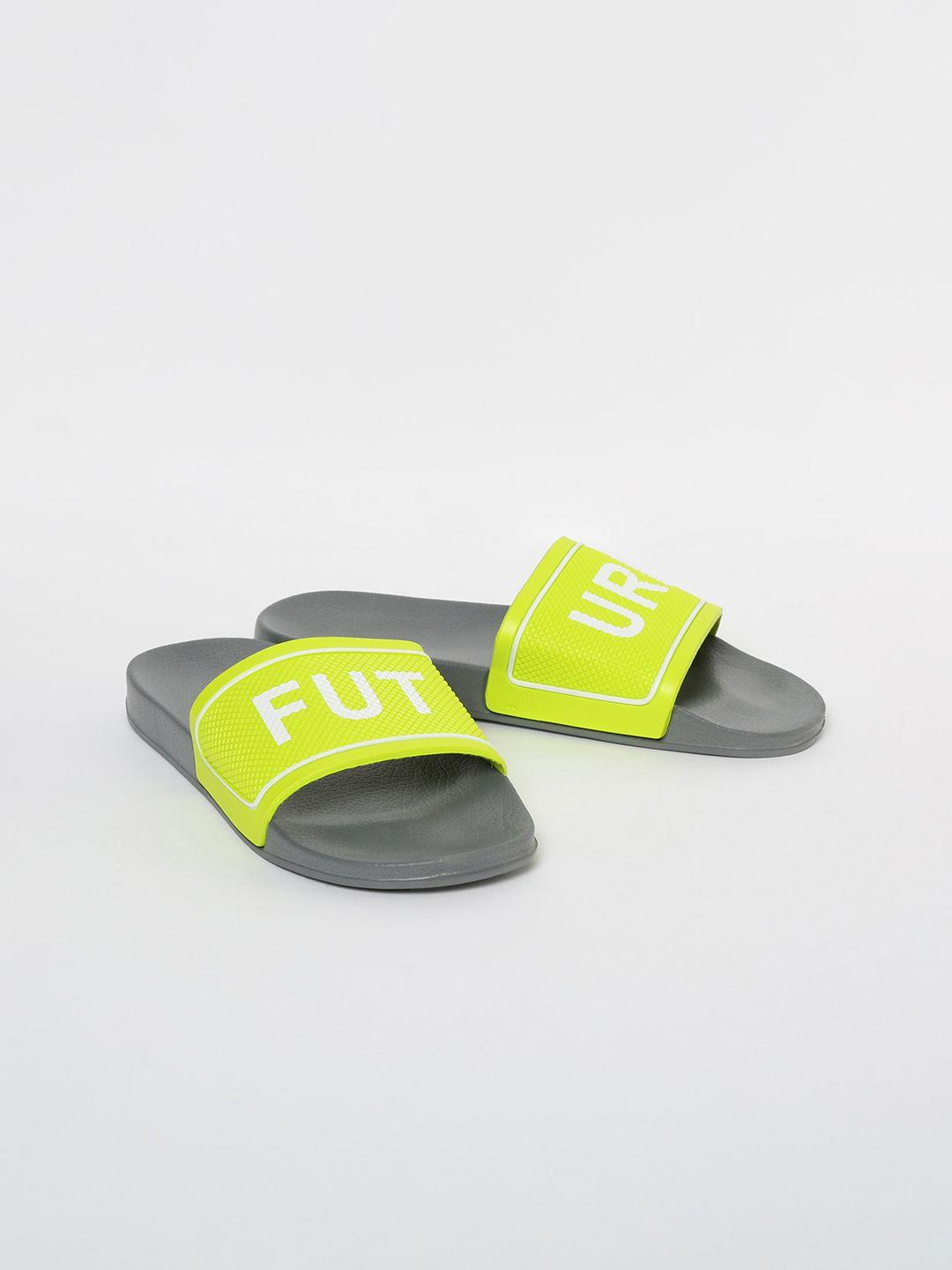 fame forever by lifestyle boys fluorescent green printed sliders