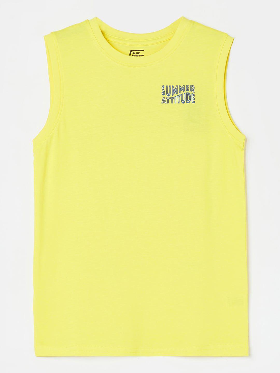 fame forever by lifestyle boys graphic printed sleeveless pure cotton slim fit t-shirt