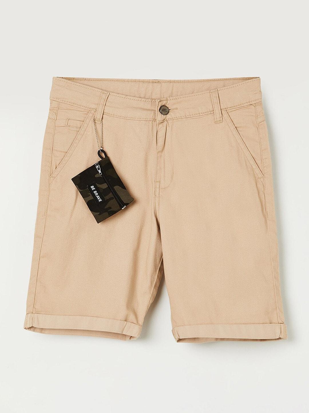 fame forever by lifestyle boys khaki solid pure cotton shorts