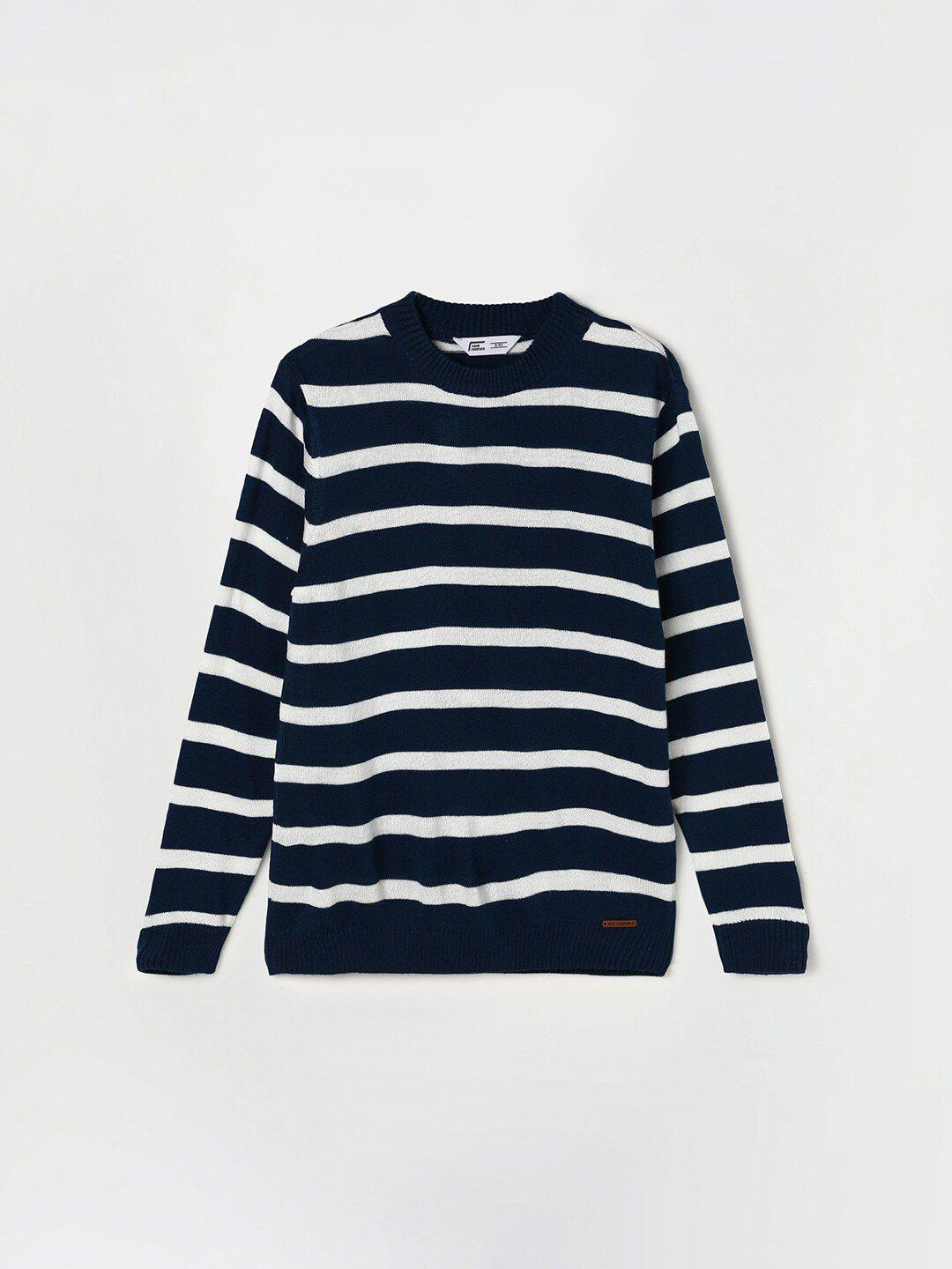 fame forever by lifestyle boys navy blue & white striped acrylic pullover
