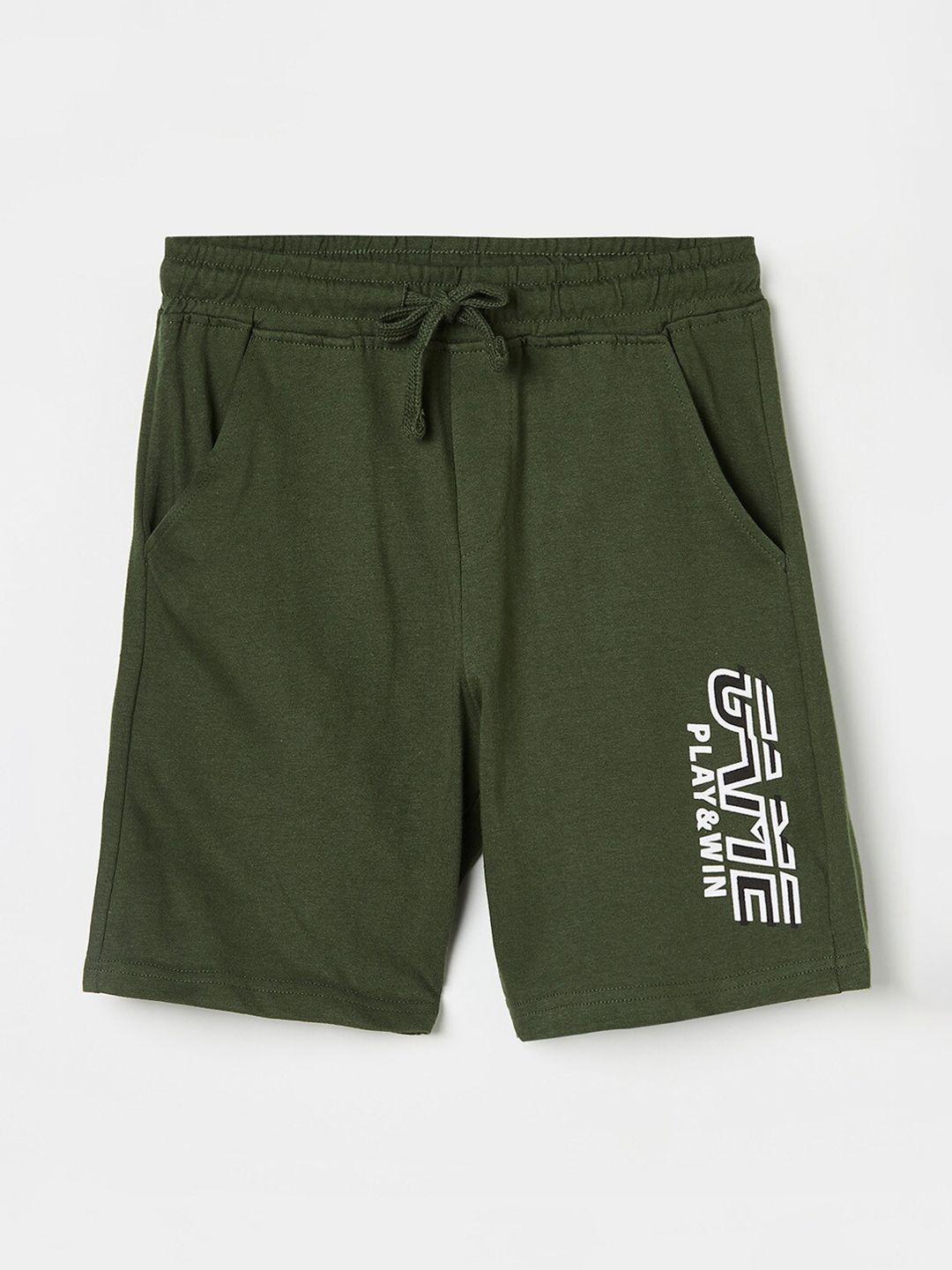 fame forever by lifestyle boys olive green solid cotton shorts