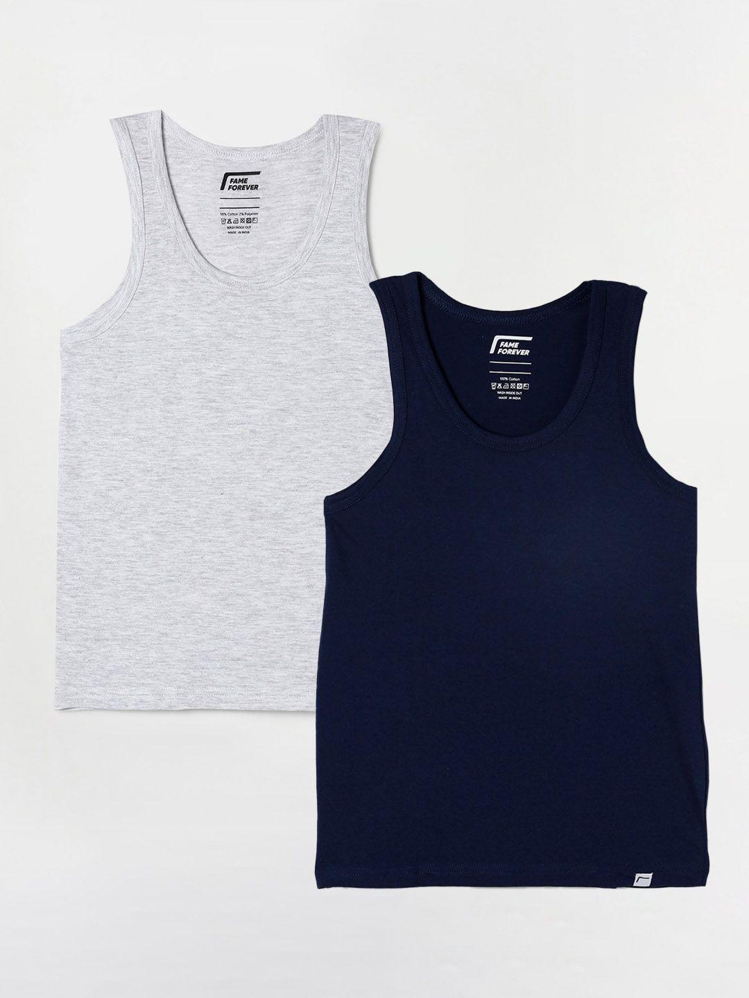fame forever by lifestyle boys pack of 2 solid pure cotton innerwear basic vests