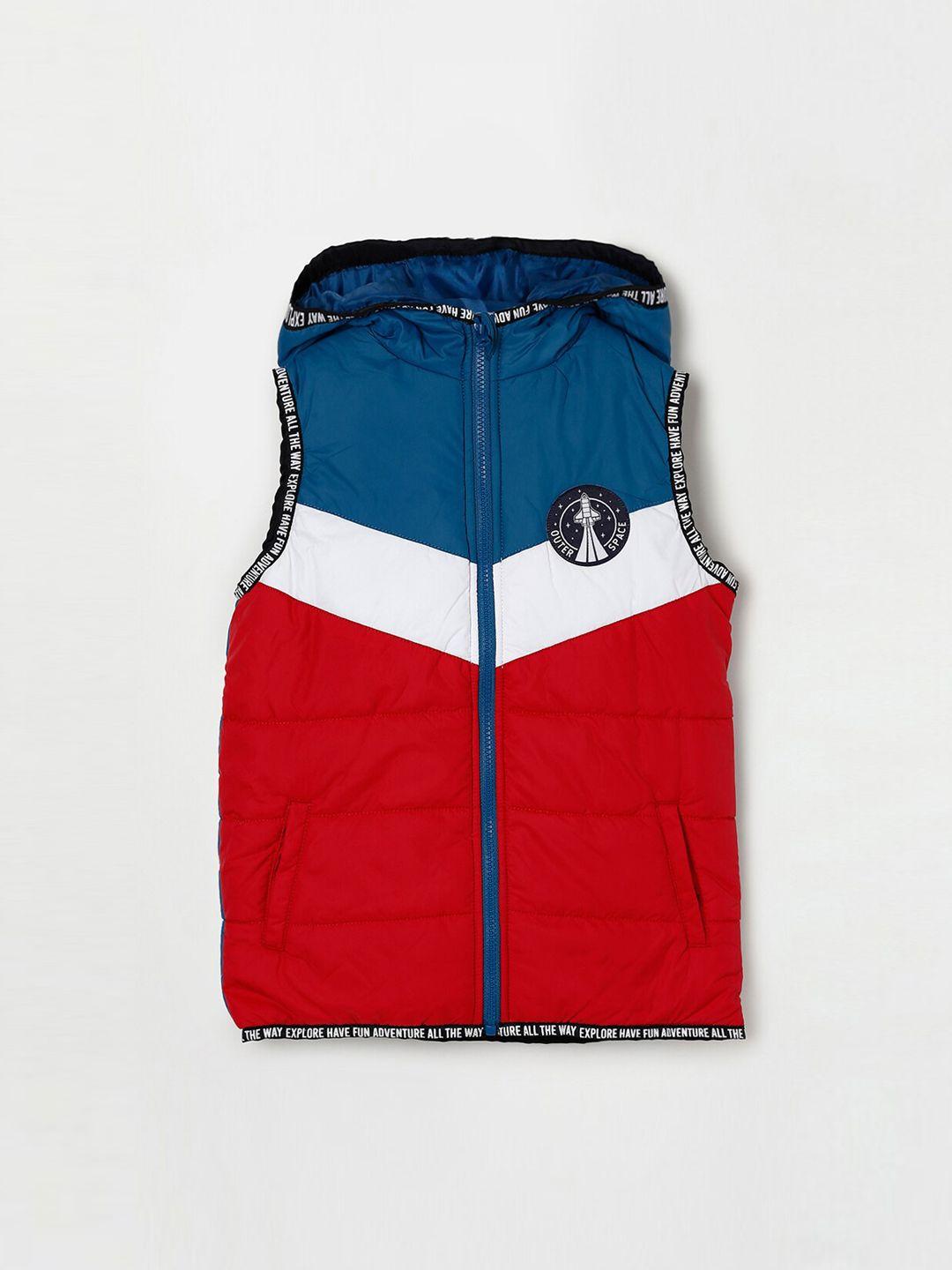 fame forever by lifestyle boys red & blue colourblocked lightweight padded jacket