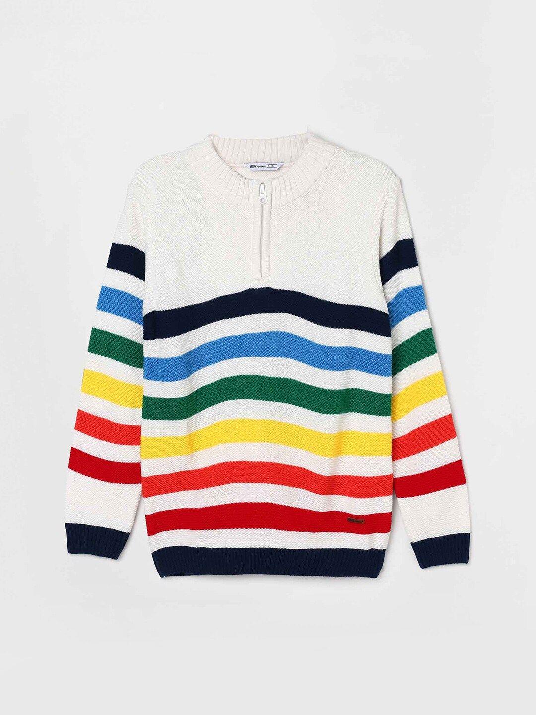 fame forever by lifestyle boys striped mock collar acrylic pullover sweaters