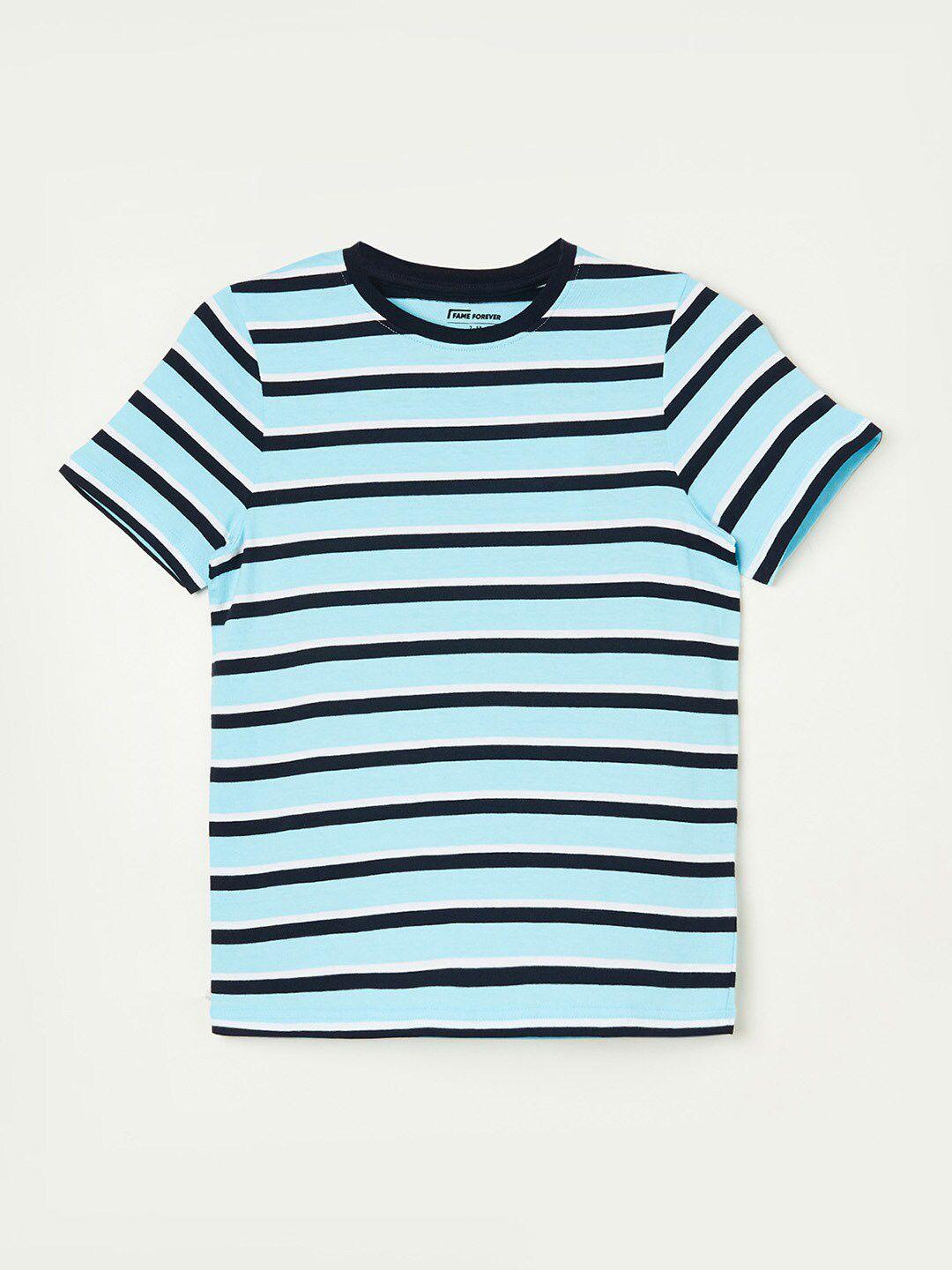 fame forever by lifestyle boys striped round neck pure cotton t-shirt