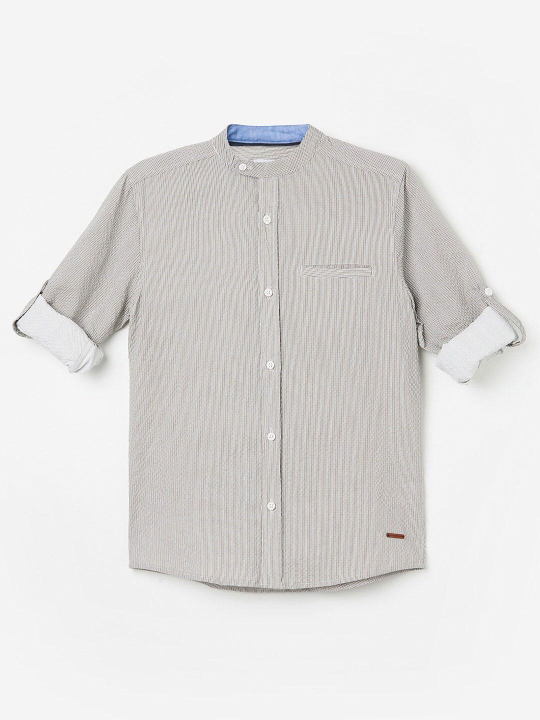 fame forever by lifestyle boys vertical striped mandarin collar pure cotton shirt