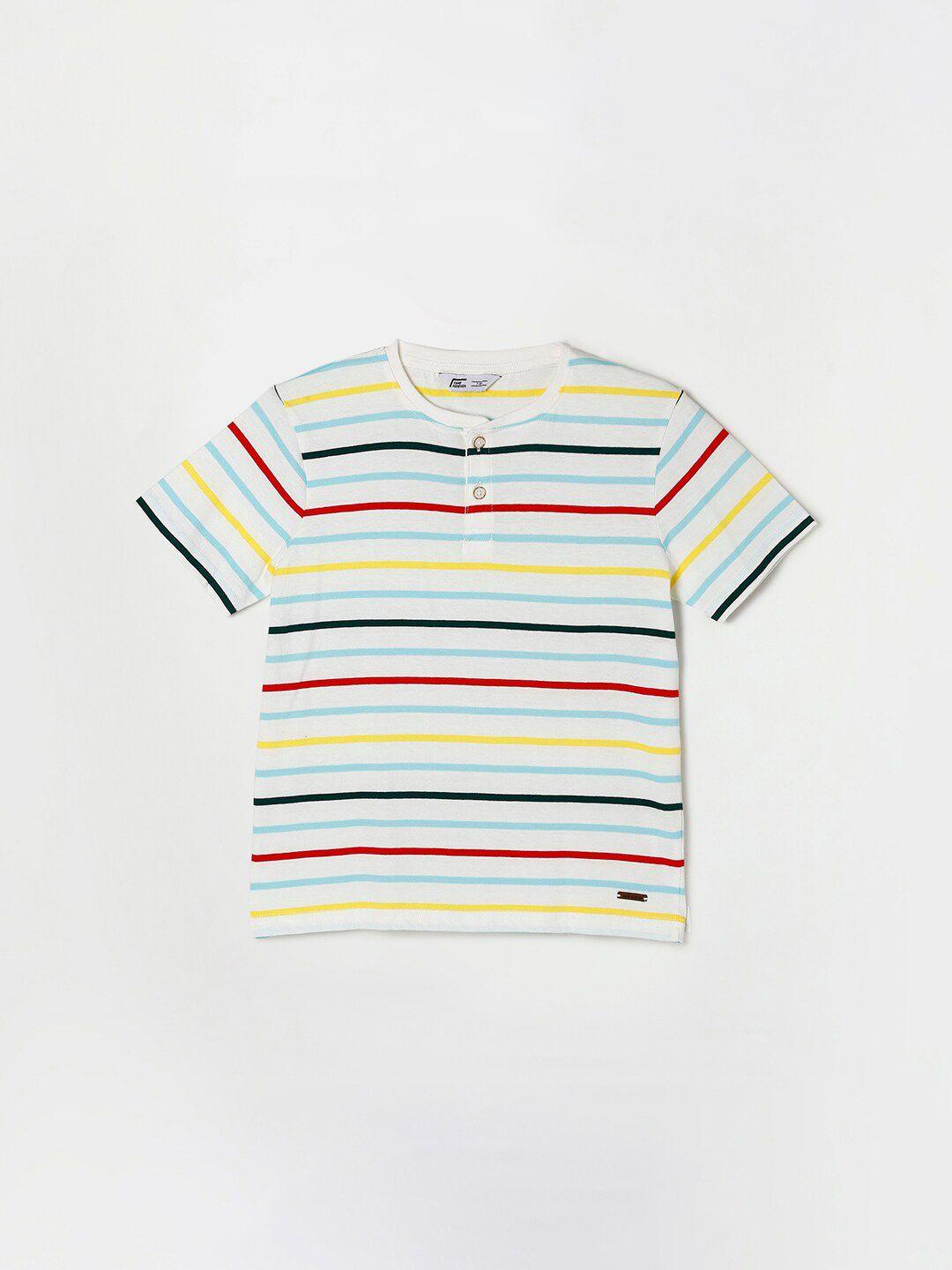 fame forever by lifestyle boys white & red striped pure cotton t-shirt