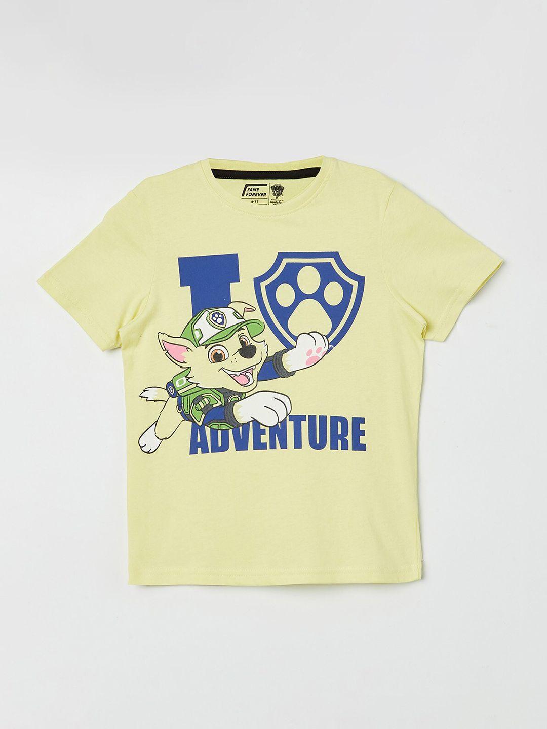 fame-forever-by-lifestyle-boys-yellow-printed-pure-cotton-t-shirt