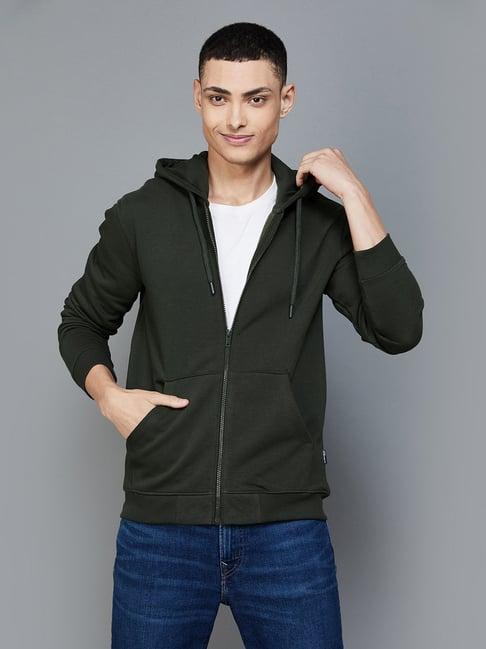 fame forever by lifestyle dark olive cotton regular fit hooded sweatshirt