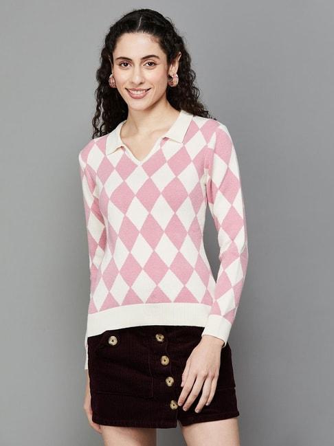 fame forever by lifestyle dusty pink jacquard pattern sweater
