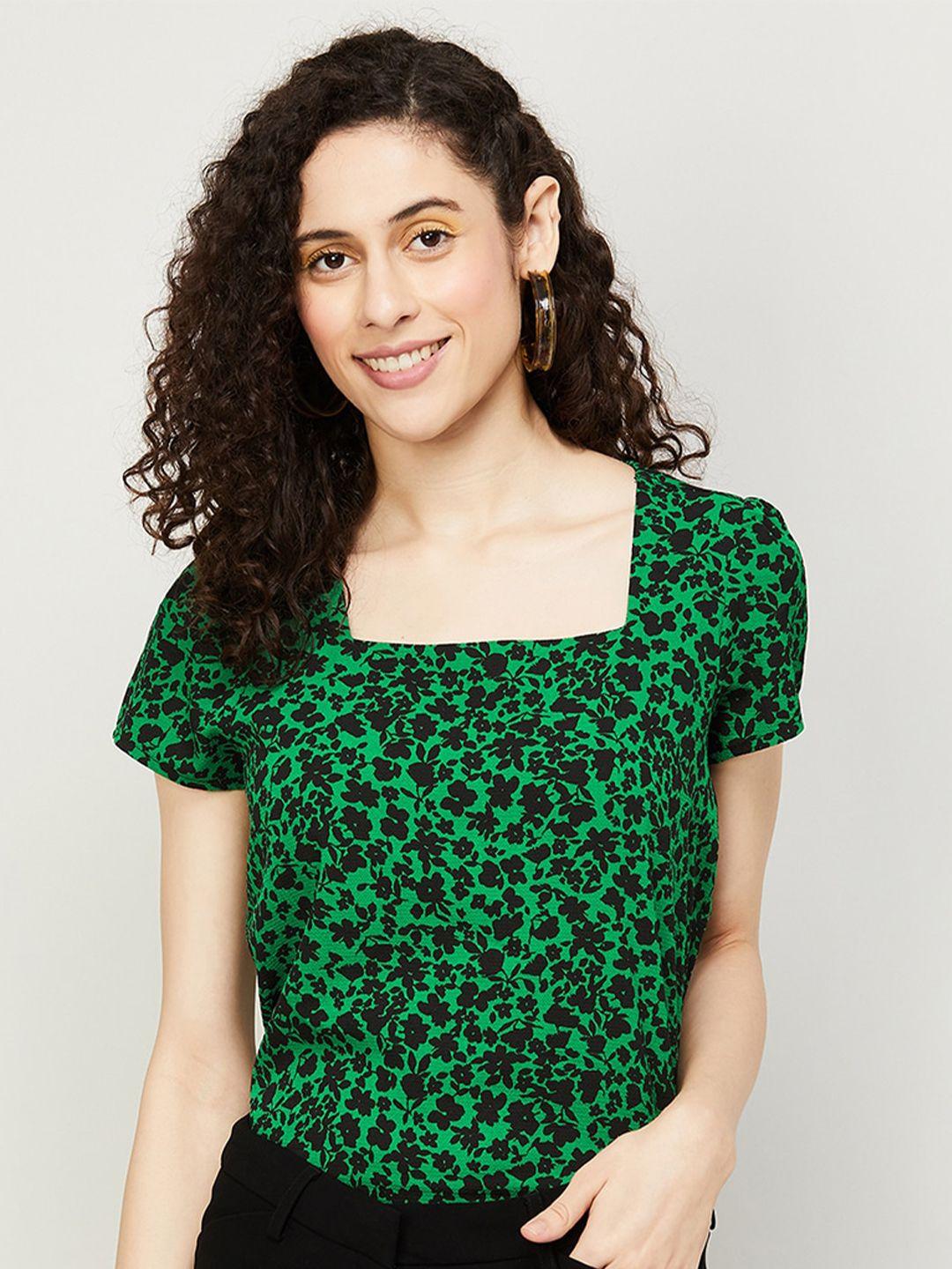 fame forever by lifestyle floral printed square neck opaque top