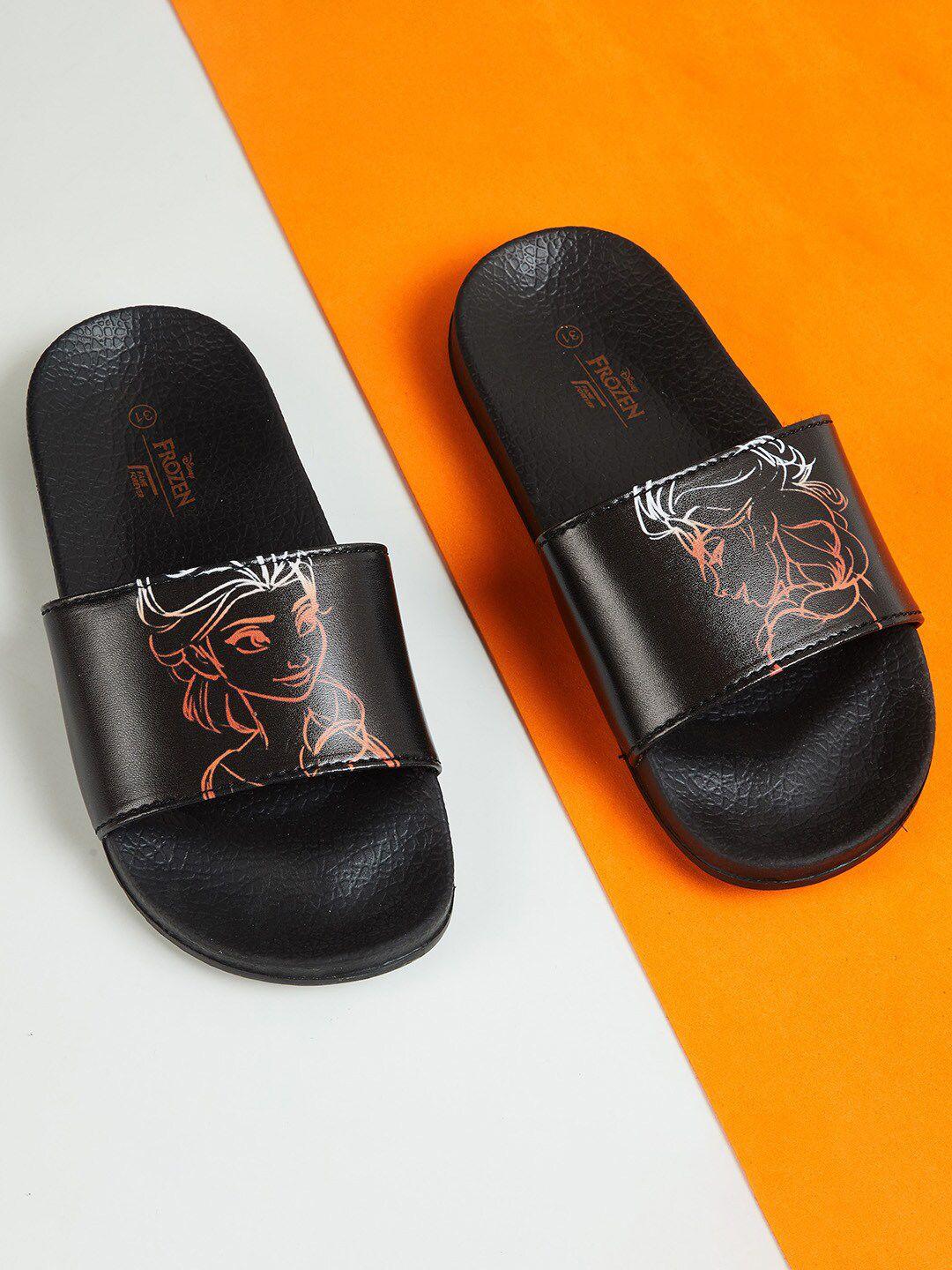 fame forever by lifestyle girls black & orange synthetic printed slip-on