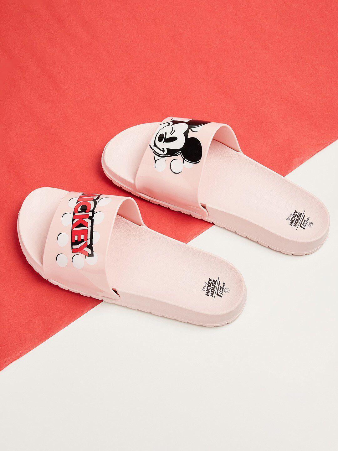 fame forever by lifestyle girls pink & black printed sliders