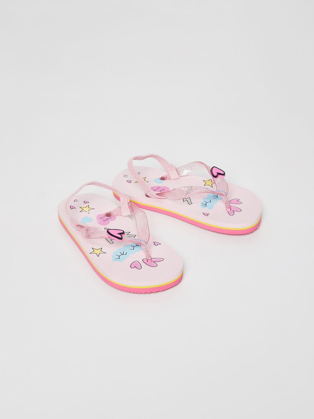 fame forever by lifestyle girls pink printed thong flip-flops