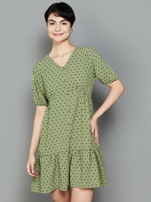 fame forever by lifestyle green embroidered a-line dress