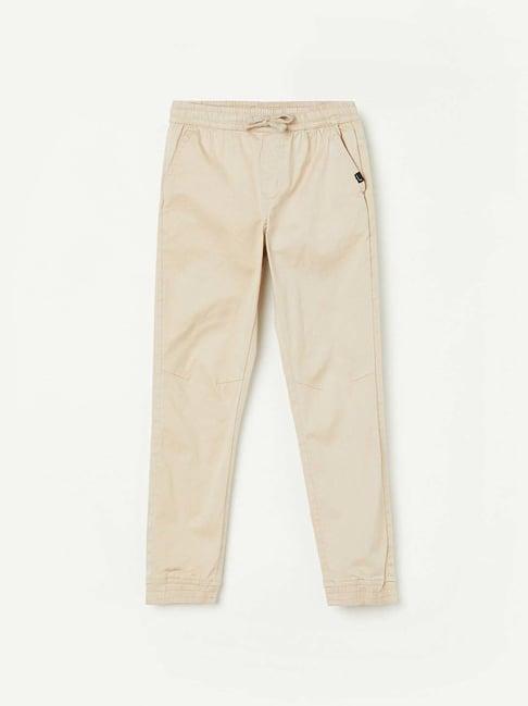 fame forever by lifestyle kids beige cotton regular fit joggers