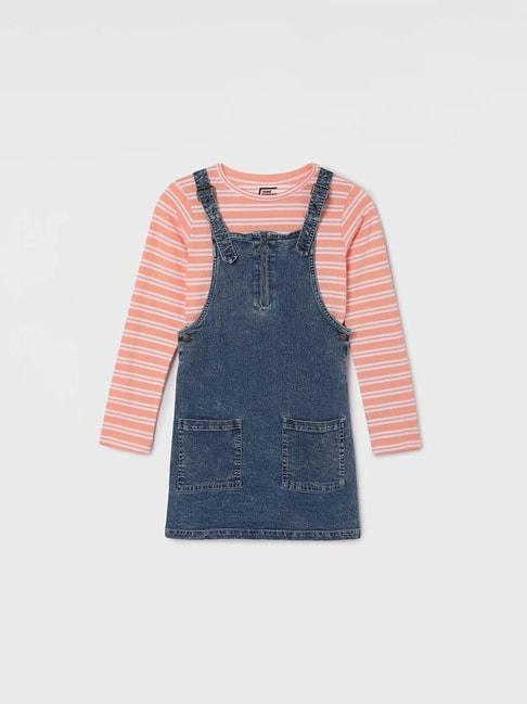 fame forever by lifestyle kids blue & peach cotton striped dress set