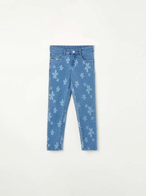 fame forever by lifestyle kids blue cotton floral print jeans