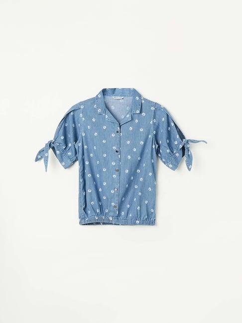 fame forever by lifestyle kids blue cotton floral print top