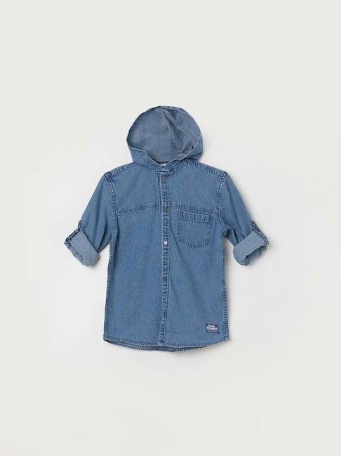 fame forever by lifestyle kids blue cotton regular fit full sleeves shirt