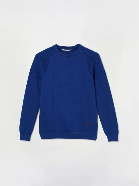 fame forever by lifestyle kids blue cotton regular fit full sleeves sweater