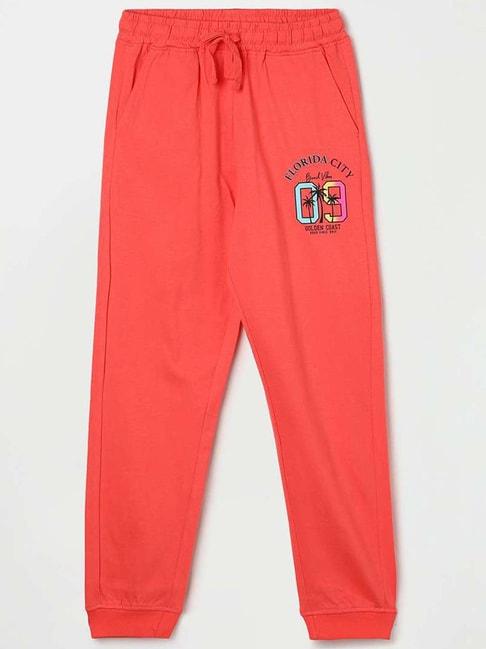 fame forever by lifestyle kids coral pink cotton printed trackpants