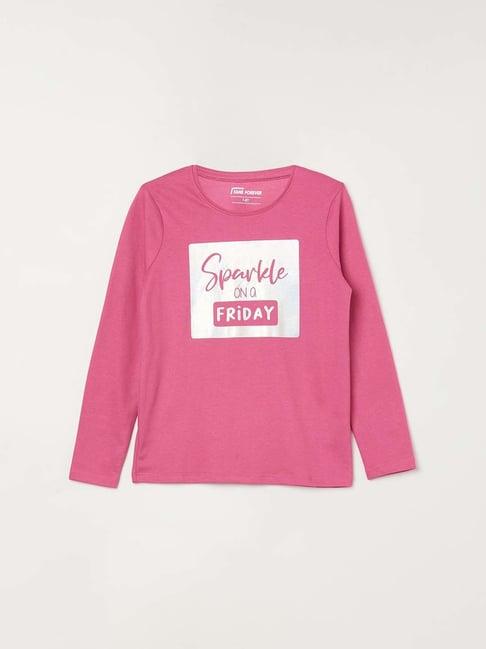 fame forever by lifestyle kids fuchsia pink cotton printed full sleeves t-shirt