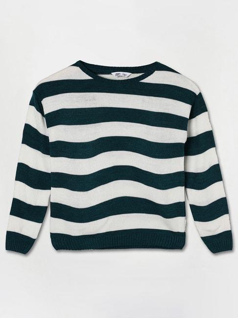 fame forever by lifestyle kids green & white striped full sleeves sweater